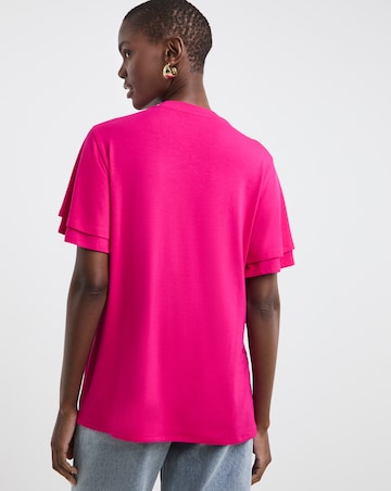 Pink Double Angel Sleeve V-Neck Top