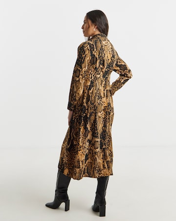 Printed Corset Midi Shirt Dress