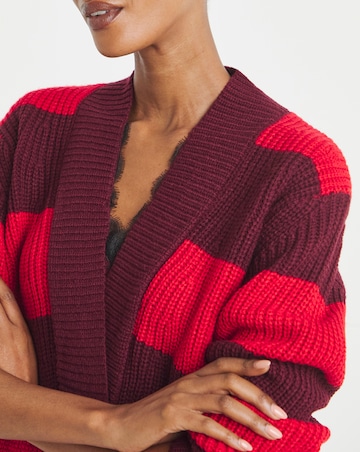 Red Stripe V Neck Lace Trim Jumper