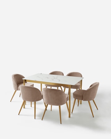 Thea Dining Table with 6 Emilie Chenille Chairs