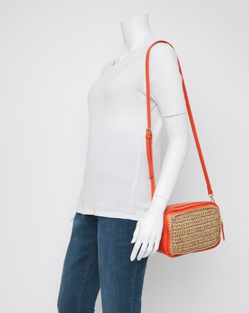 Orange Detail Raffia Camera Bag