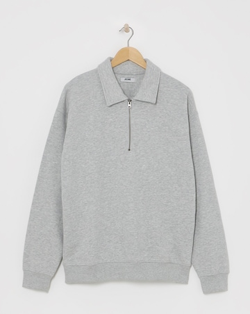 1/4 Zip Relaxed Fit Polo Sweatshirt- Grey Marl