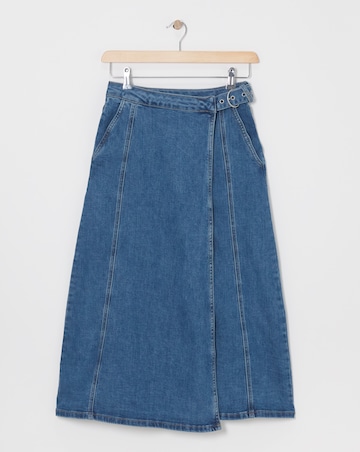 Light Blue Wrap Midi Denim Skirt