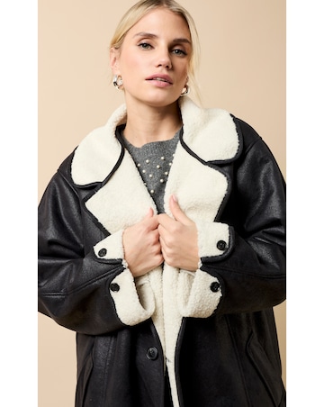 Little Mistress Black Suede Contrast Lining Borg Jacket