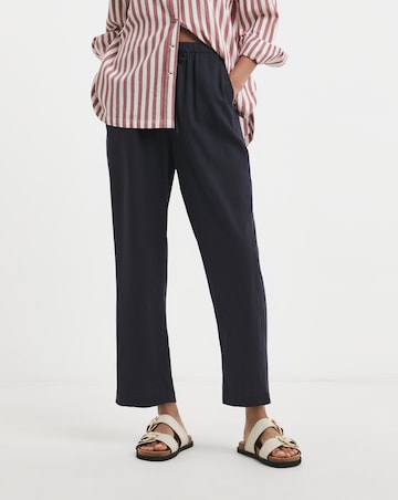 Navy Linen Mix Tapered Trouser