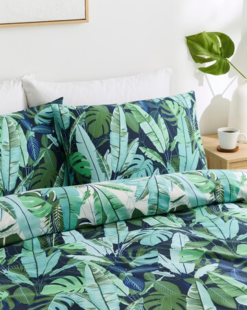 Tropical Leaf Cotton Blend Reversible Duvet Cover Set