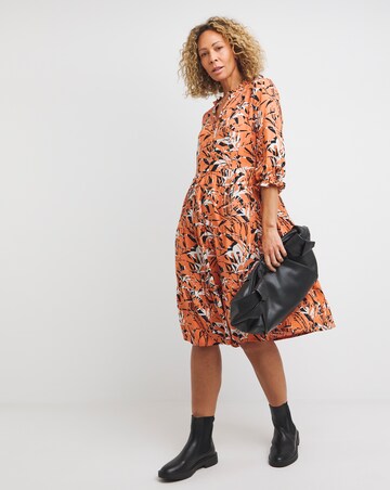 Smocked V-Neck Balloon Sleeve Dress