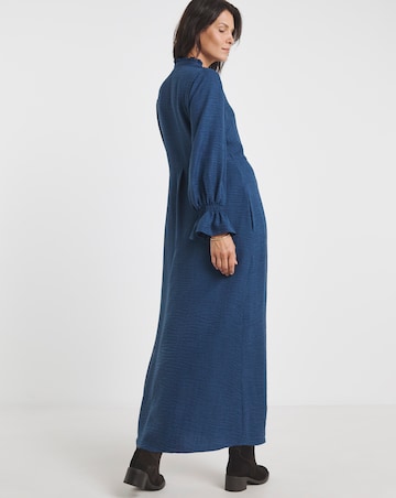 Collarless Placket Flared Sleeve Smock Dress