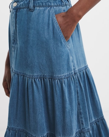Blue Soft Maxi Tiered Denim Skirt with Tencel TM Lyocell