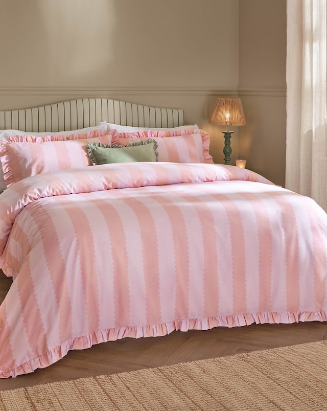 Wylder Birdie Stripe Cotton Blend Ruffle Duvet Set