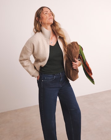 Anthology Ribbed Collar Curly Borg Zip Through Jacket