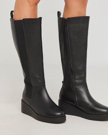 Mars Wedge Knee High Leather Chelsea Boot - Wide Fit (E) & Super Curvy