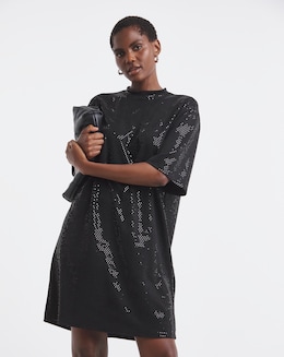 Short Sleeve Sparkle T-Shirt Dress