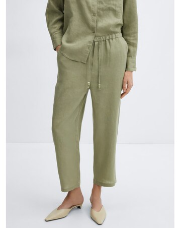 Mango Linen Tie Waist Beaded Trousers