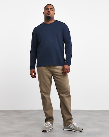 Long Sleeve Crew Neck T-shirt Long Length- Navy