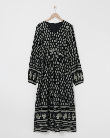 Border Print Batwing Smock Maxi Dress