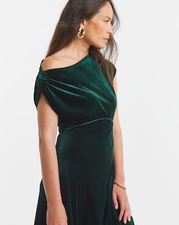 Velvet Asymetric Neckline Midi Dress