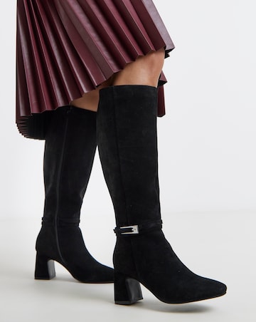 Alfie Heeled Leather Knee High Boots Trim - Wide Fit (E) & Curvy Calf