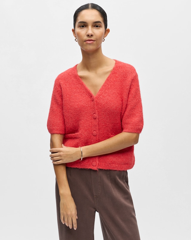 OBJECT Short Sleeve V-Neck Knit Cardigan