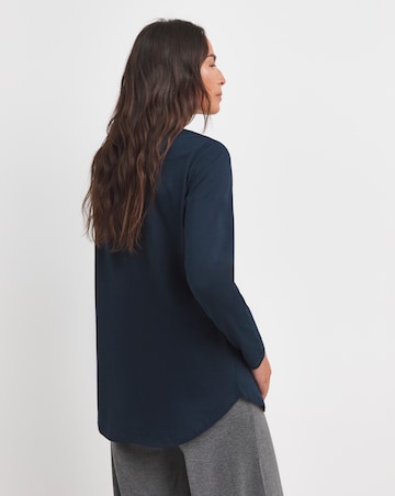 Navy Longline Long Sleeve Curved Hem Top