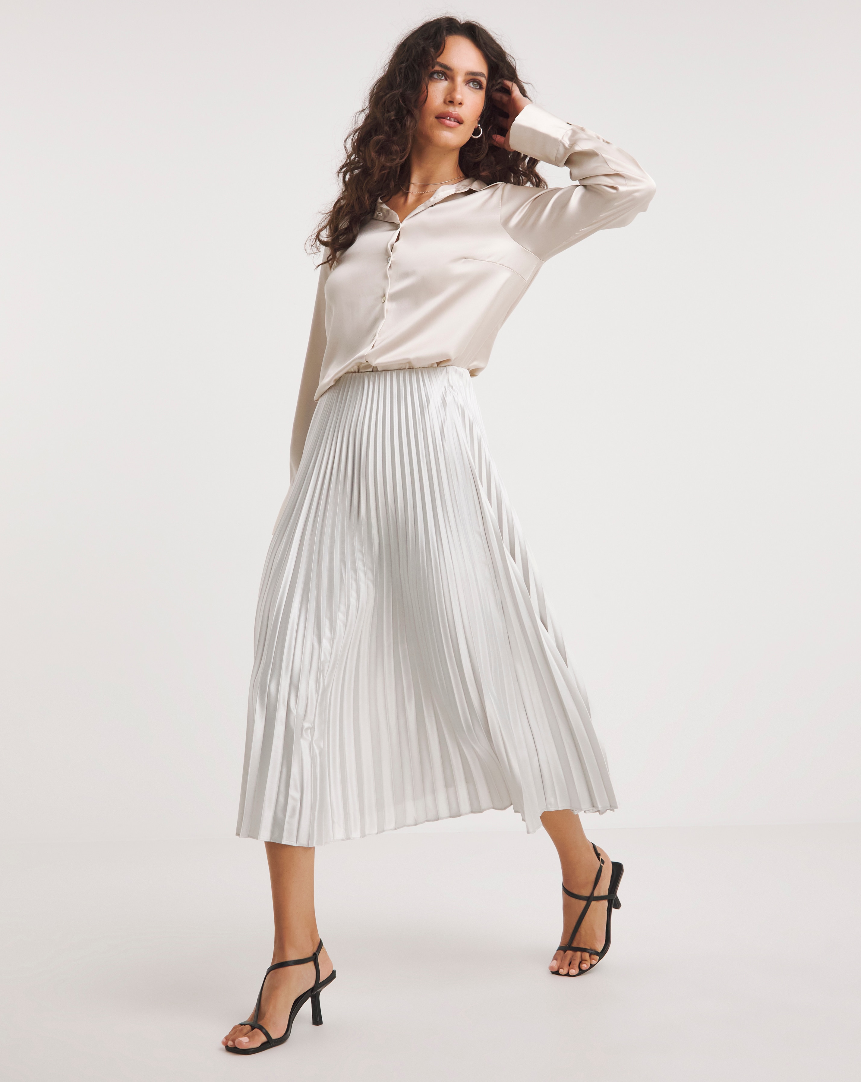 Champagne Pleated Midi Skirt
