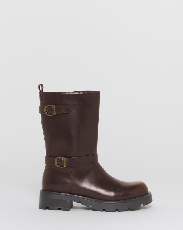 Flutter Chunky Biker Calf Boots - Wide Fit (E)
