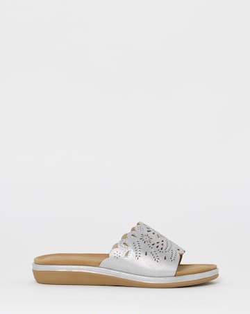 Cushion Walk Silver Floral Slide Sandals - Wide Fit (E)