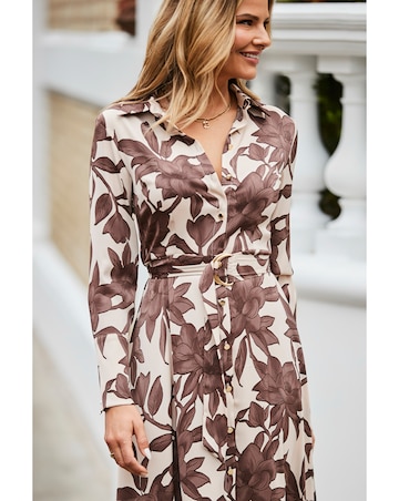 Sosandar Floral Satin Midaxi Shirt Dress