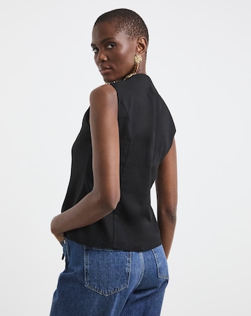 Black Tie Front Linen Mix Waistcoat