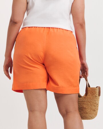 Orange Linen Mix Knee Length Shorts