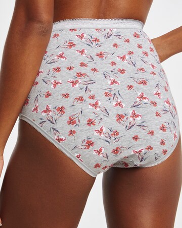 Slimma 4 Pack Cotton Full Brief Knickers - Grey Floral/Pink