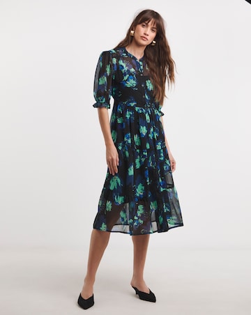 Button Through Midi Smock Dress With Camisole Slip