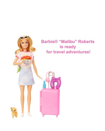 Barbie Malibu Travel Playset with Puppy and 10 Accessories