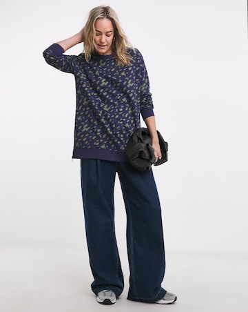 Navy Print Side Zip Longline Sweat