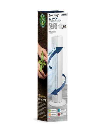 Beldray 32 Inch Tower Fan With Timer White