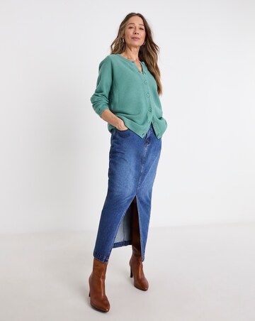 Teal Boxy Crew Neck Cardigan
