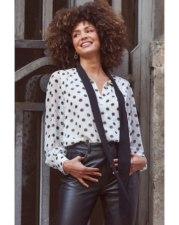 Sosandar Contrast Neck Polka Shirt