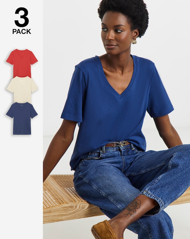 3 Pack Cotton V-Neck T-Shirts
