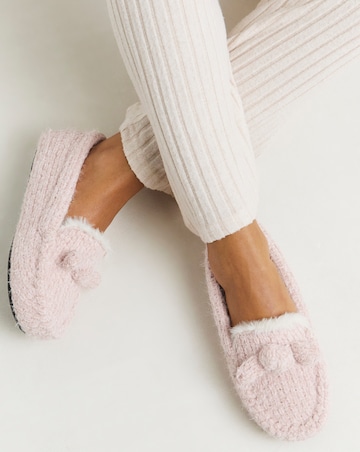 Judy Knitted Moccasin Slippers - Wide Fit (E)