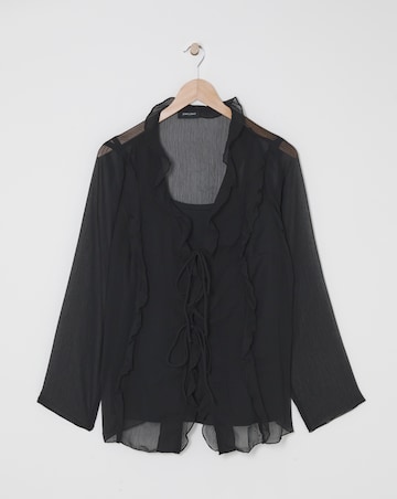 Black Tie Detail Ruffle Blouse
