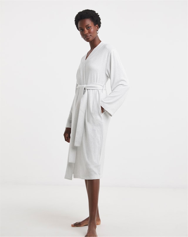 Lightweight Dressing Gown Grey Marl Stripe