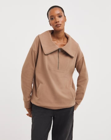 Beige Ottoman Half Zip Sweatshirt