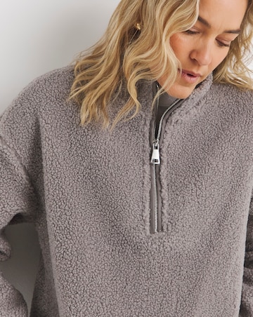 Soft Grey Borg Longline Quarter Zip Jacket