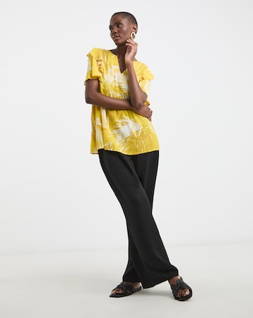 Textured Crinkle Frill Detail Angel Sleeve Top