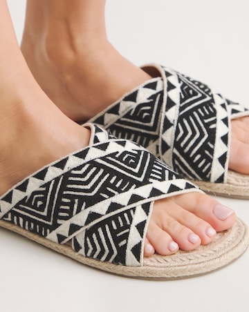 Finty Embroidered Crossover Strap Flat Sandals Extra Wide EEE Fit