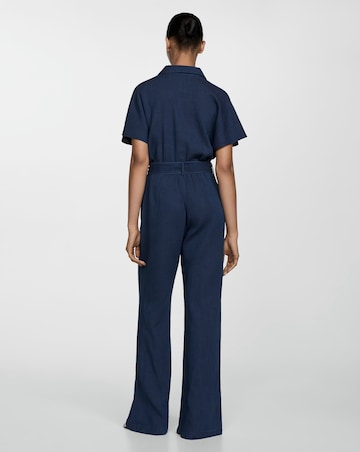 Mango Textured Cotton Navy Jumpsuit