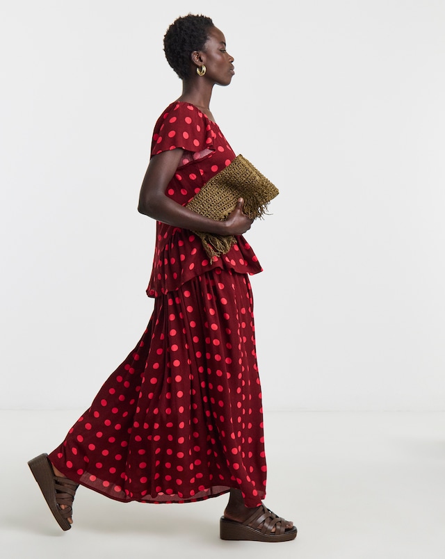 Spot Crinkle Maxi Skirt
