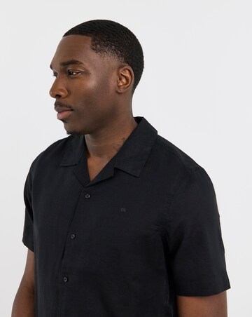 Calvin Klein Short Sleeve Linen Cuban Shirt - Black