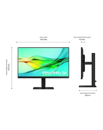 Samsung 24in ViewFinity S6 S60UD 100Hz QHD Ergonomic Monitor - Black
