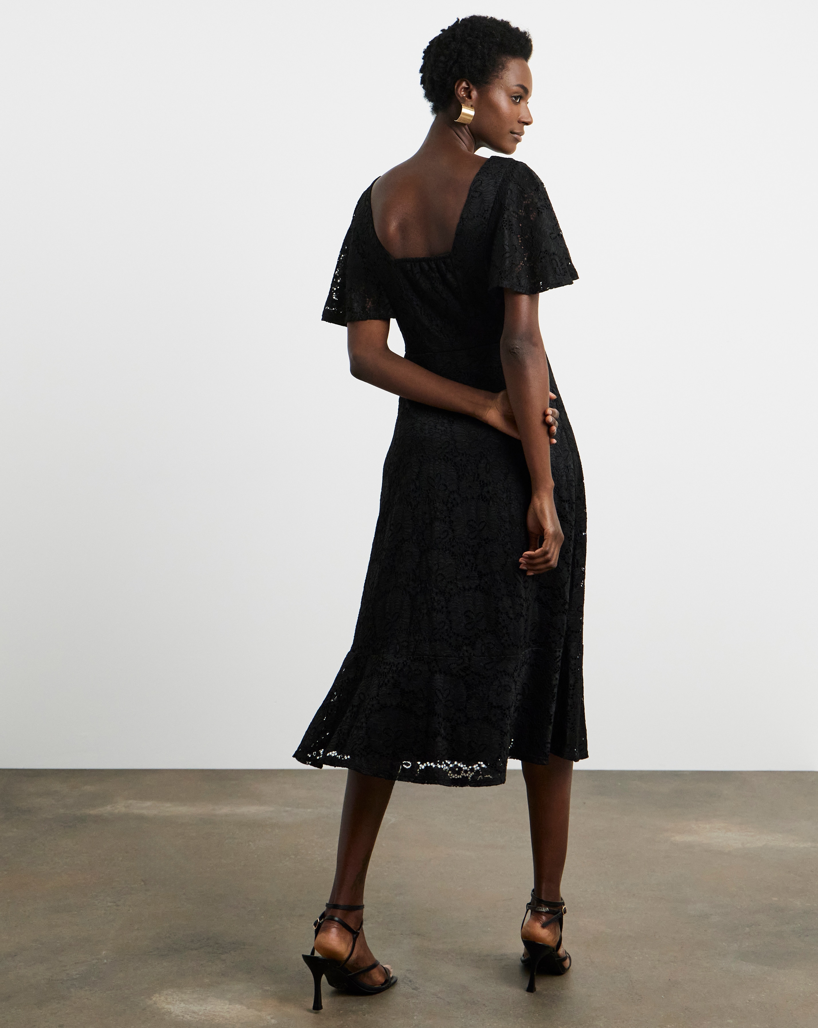 Joanna Hope Black Angel Sleeve Stretch Lace Midi Dress | JD Williams